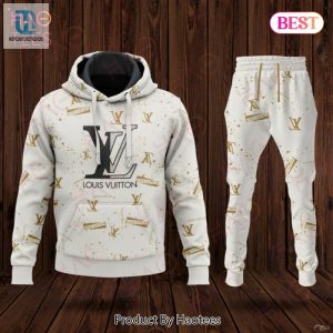 Louis Vuitton White Mix Gold Logo Luxury Brand Hoodie And Pants Pod Design Luxury Store hotcouturetrends 1 1