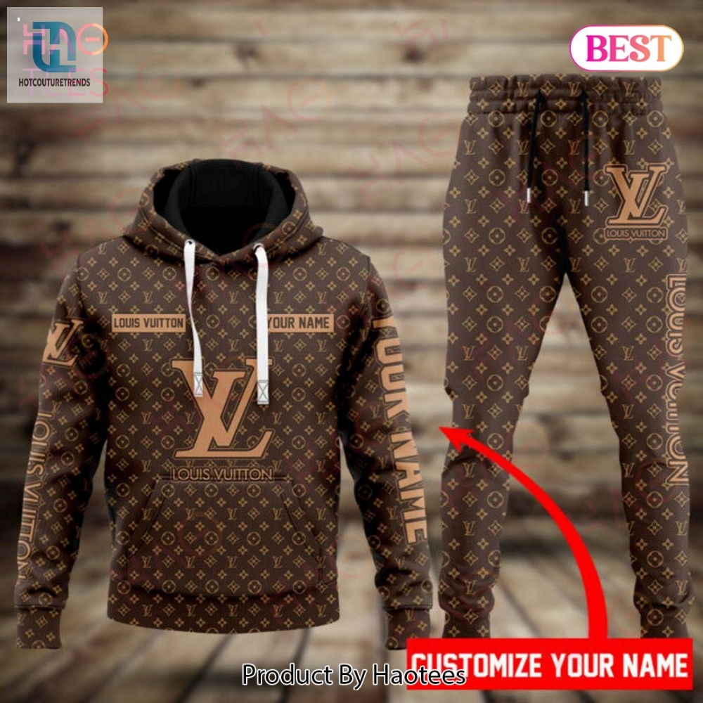Louis Vuitton Brown Mix Printing Logo Luxury Brand Hoodie And Pants Pod Design Luxury Store 