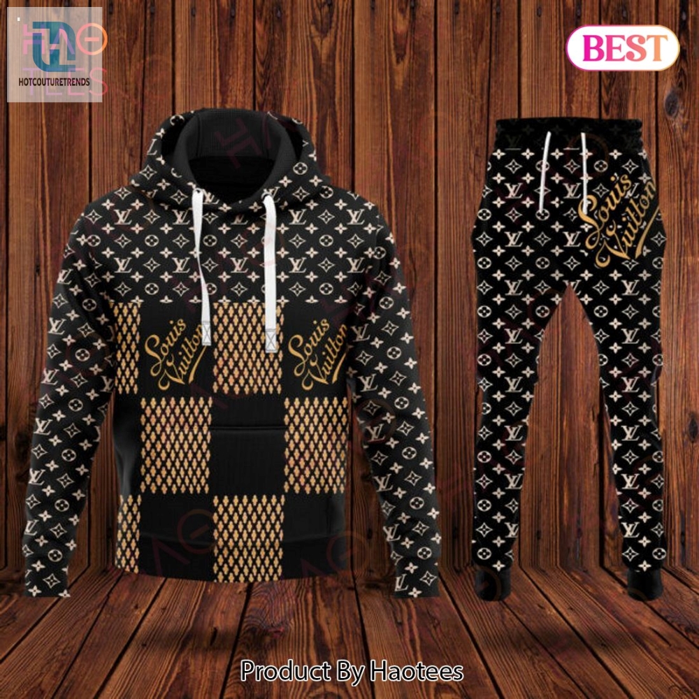 Louis Vuitton Black Mix Gold Luxury Brand Hoodie And Pants Limited Edition Luxury Store 
