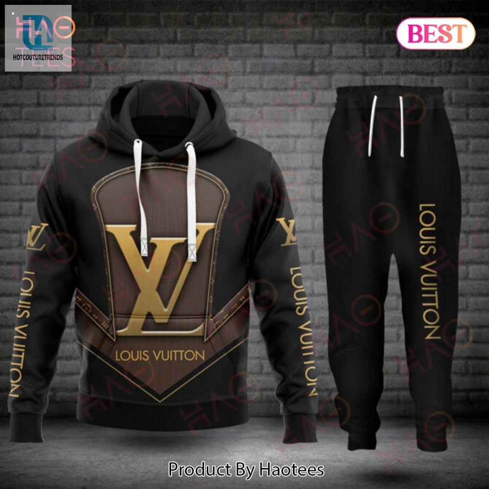 Louis Vuitton Black Mix Big Logo Luxury Brand Hoodie And Pants Limited Edition Luxury Store 