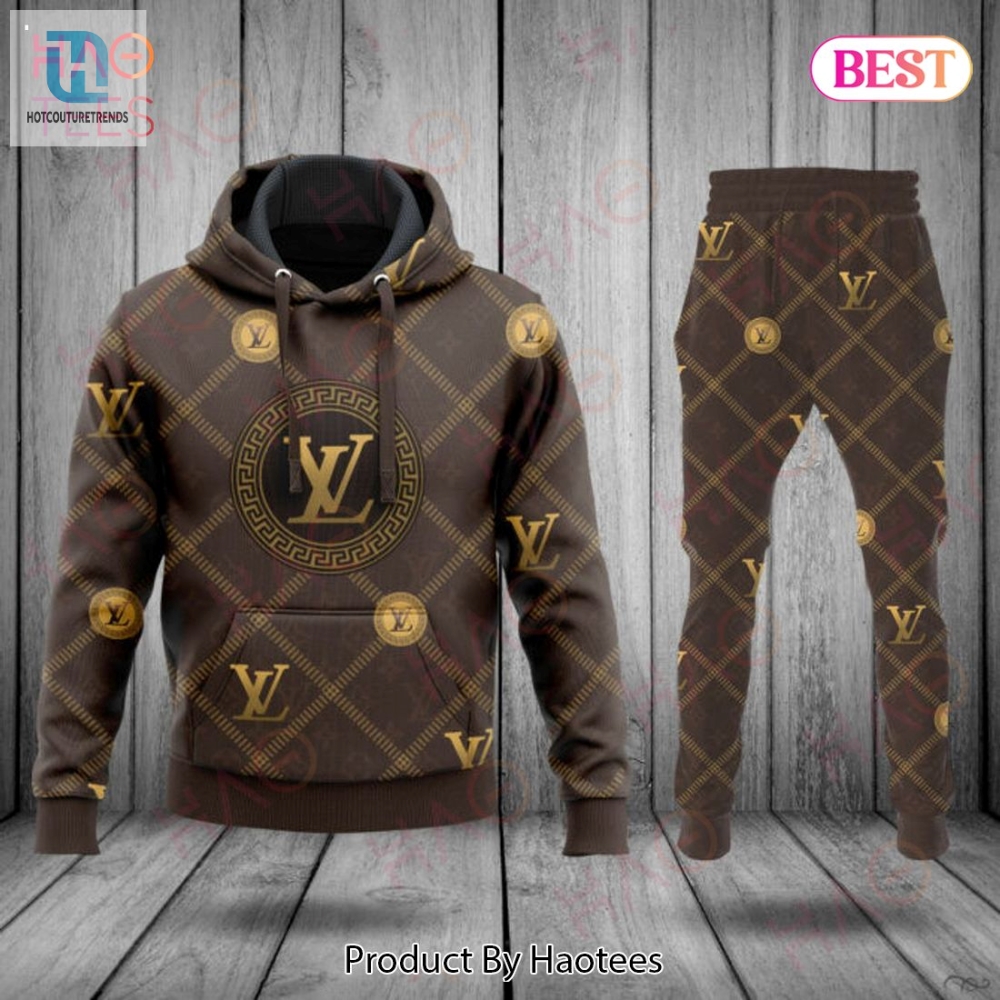 Hot Louis Vuitton Brown Saquare Pattern Luxury Brand Hoodie And Pants Limited Edition Luxury Store 
