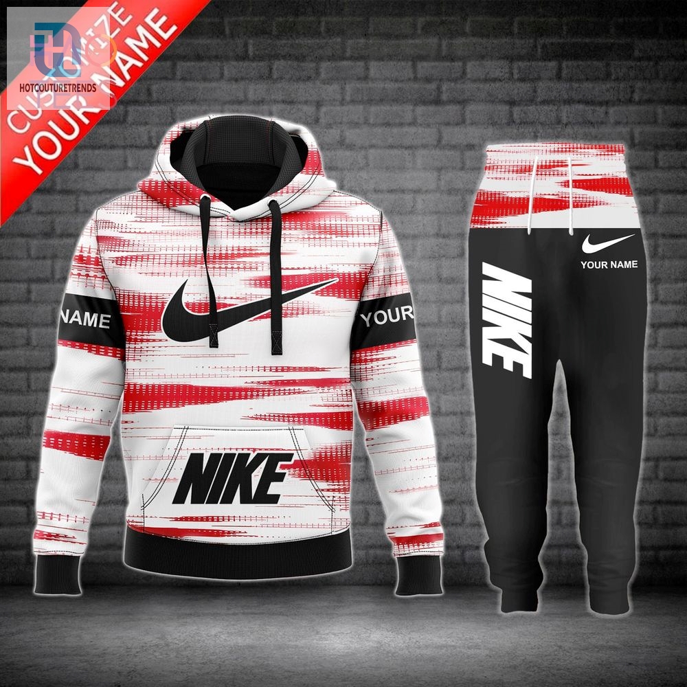 New Nike Customize Name White Red Black Hoodie Pants All Over Printed Luxury Store 