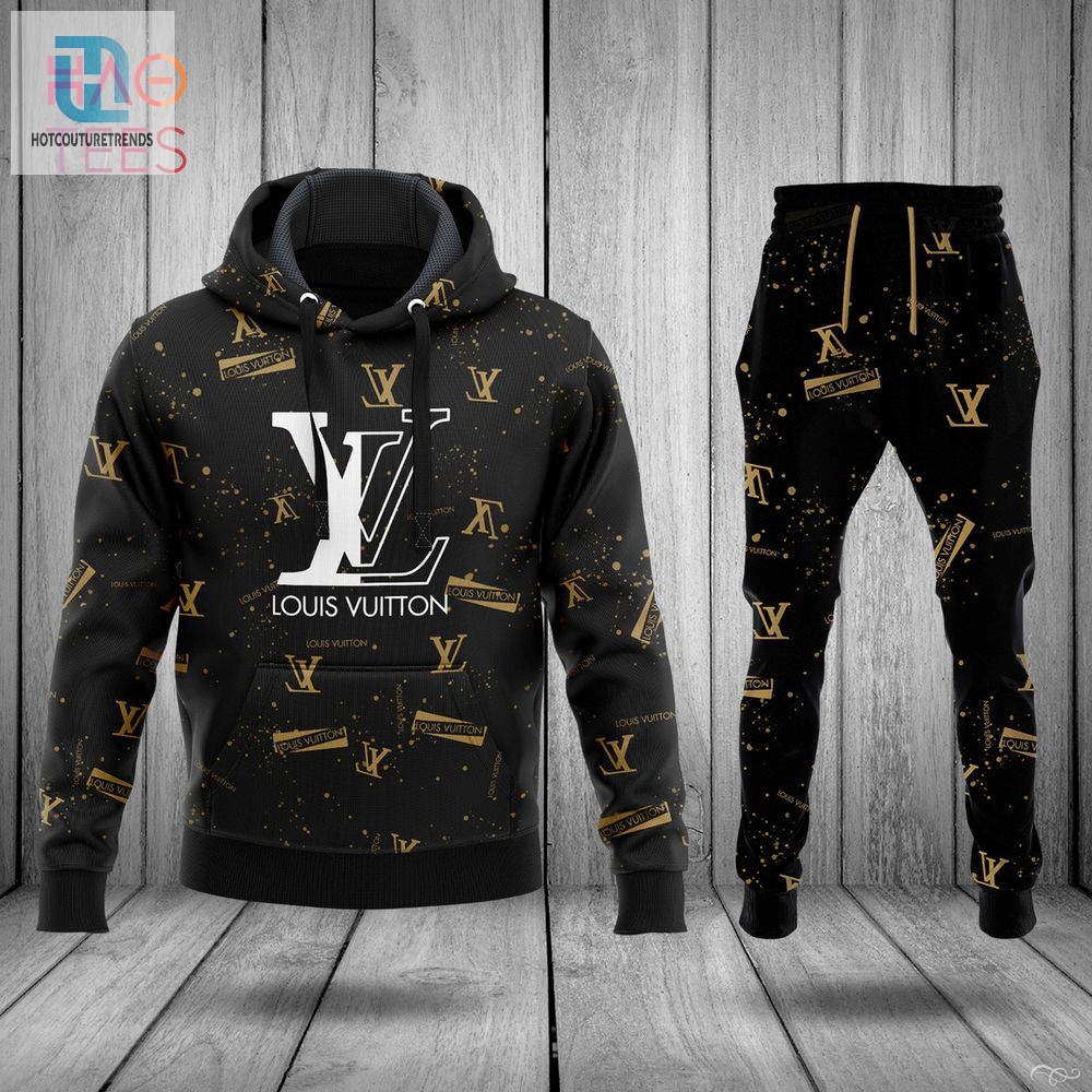 Hot Louis Vuitton Black Gold Luxury Brand Hoodie Pants Pod Design Luxury Store 