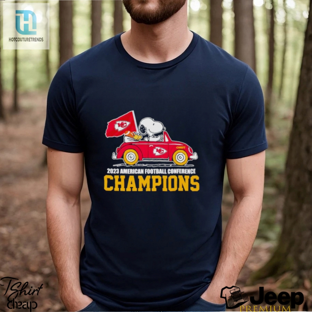 Snoopy And Woodstock Driving Car Kansas City Chiefs 2023 Afc Champions Shirt 