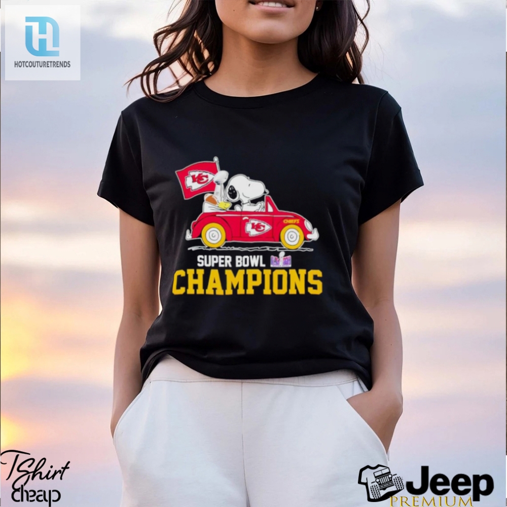 Snoopy And Woodstock Driving Car Kansas City Chiefs Super Bowl Lviii Champions Shirt 
