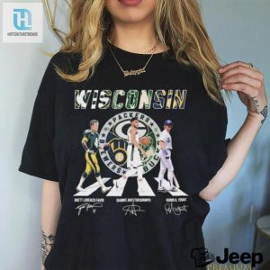 Wisconsin Sports Teams Abbey Road Brett Lorenzo Favre Giannis Antetokounmpo And Robin R Yount Signature Shirt hotcouturetrends 1 2