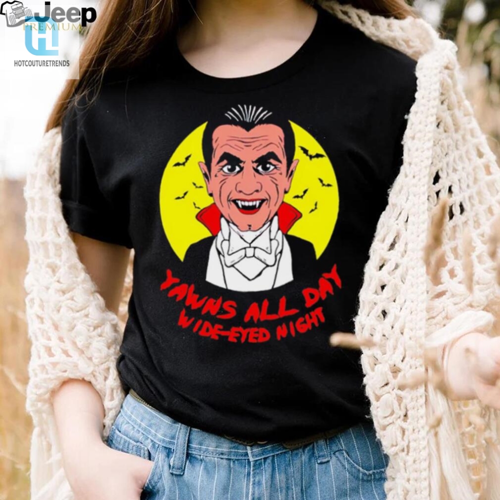 Yawns All Day Wide Eyed Night Vampire Cartoon Shirt 