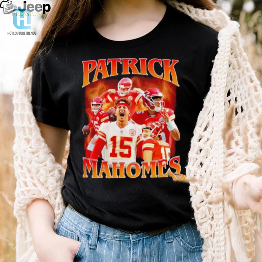 Patrick Mahomes Number 15 Kansas City Chiefs Football Player Portrait Lightning Shirt 