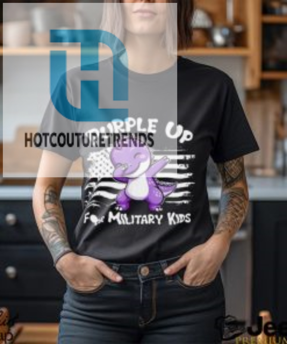 Dinosaur Purple Up For Military Kids Usa Flag Shirt 