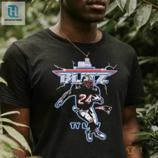 Score Big Laughs Nfl Blitz Ty Law 24 Patriots Tee hotcouturetrends 1