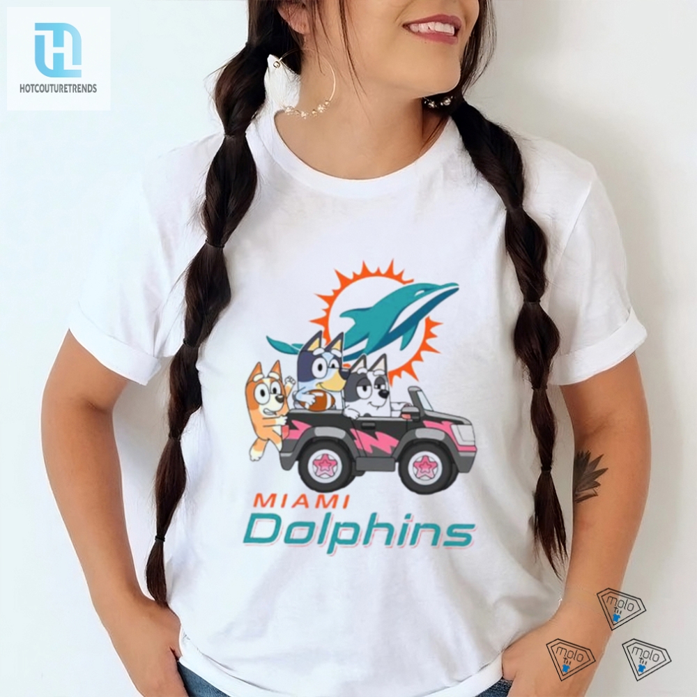 Bluey Rides Shotgun In Dolphins Gear  Drive With A Laugh