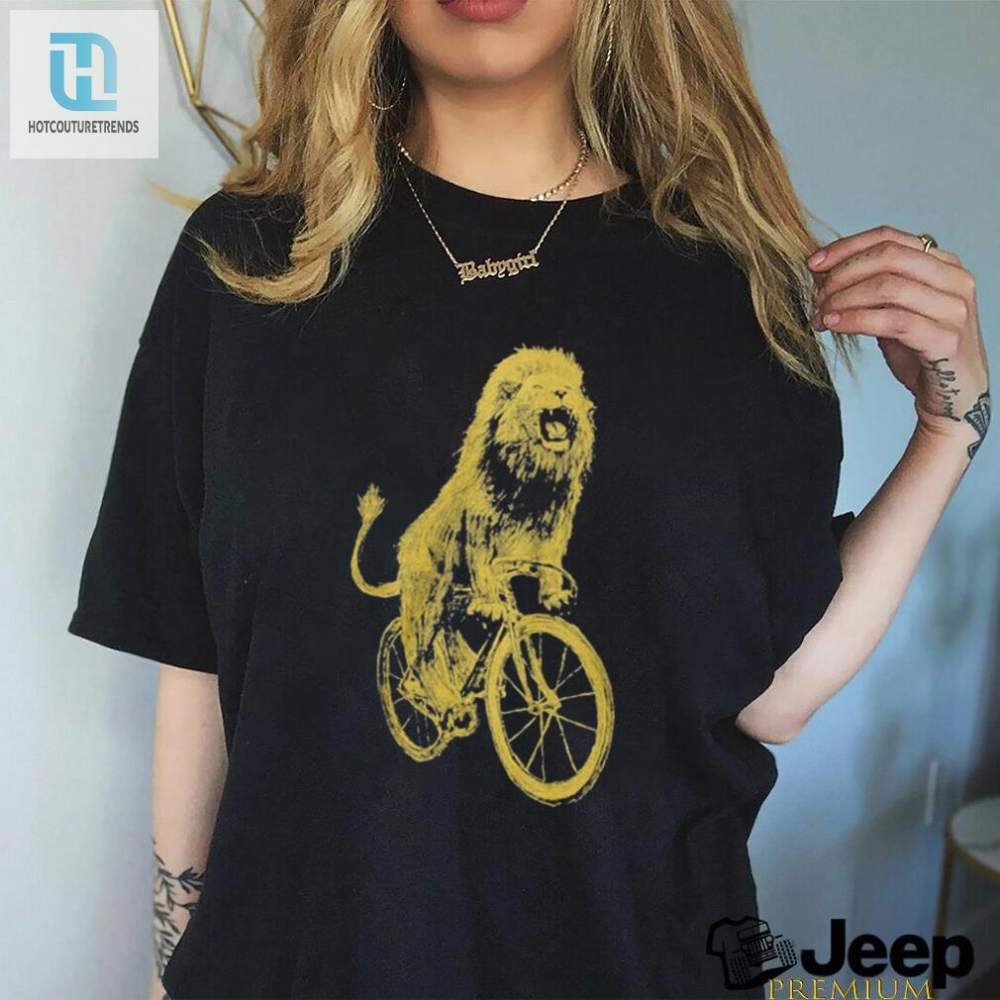 Ride With Roar Funny Lion On Bicycle Tshirt