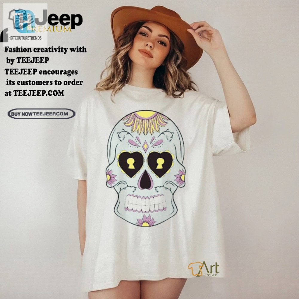 Quirky Skully Funny Tee With Bold Colorful Flower Power