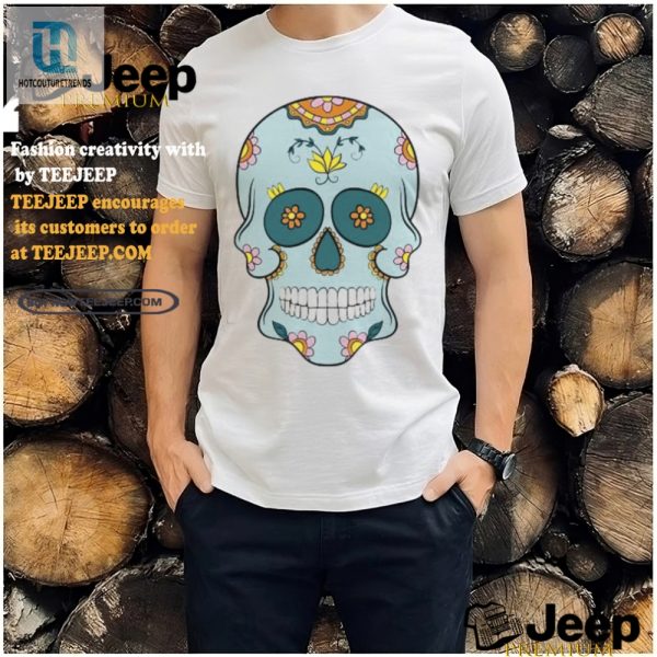 Quirky Sea Blue Sugar Skull Floral Tee Skullfully Unique hotcouturetrends 1