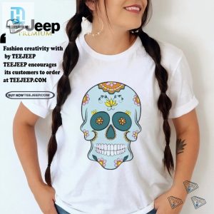 Quirky Sea Blue Sugar Skull Floral Tee Skullfully Unique hotcouturetrends 1 2