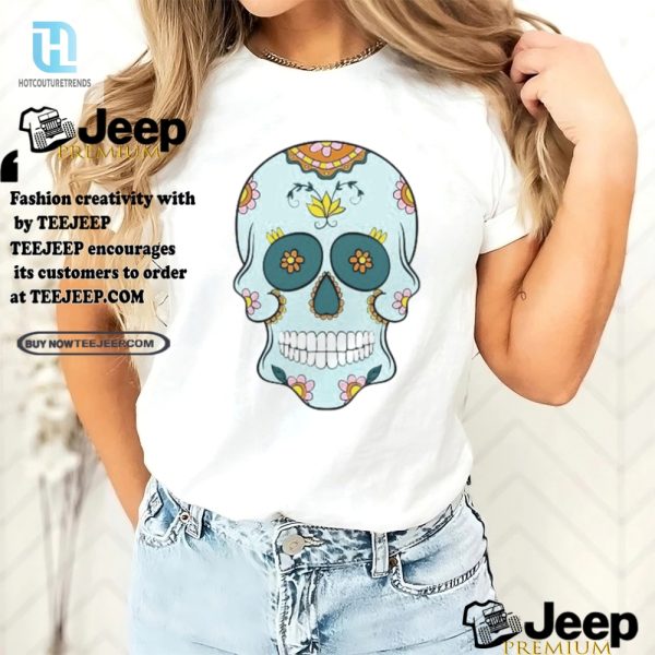 Quirky Sea Blue Sugar Skull Floral Tee Skullfully Unique hotcouturetrends 1 3