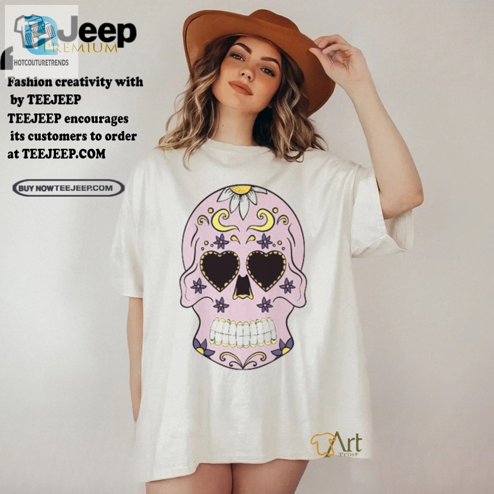 Funny Pink Sugar Skull Tee With Flowers  Stand Out In Style