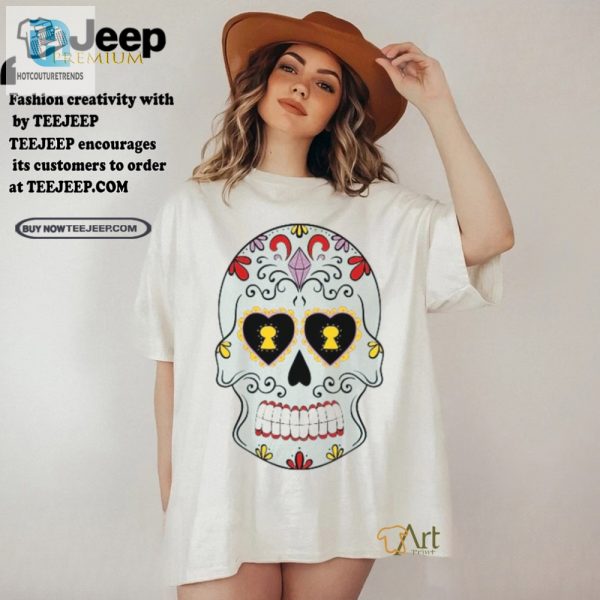 Funny Deep Sky Blue Sugar Skull Tee With Yellow Blooms hotcouturetrends 1 1