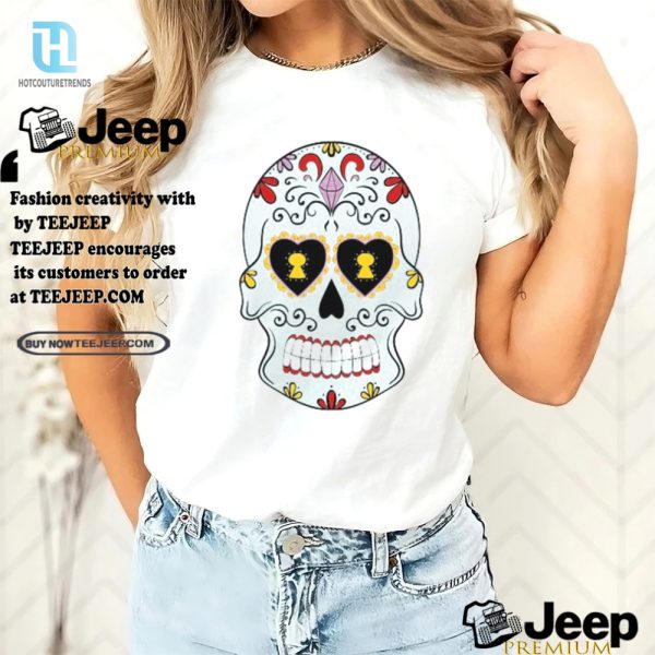 Funny Deep Sky Blue Sugar Skull Tee With Yellow Blooms hotcouturetrends 1 3