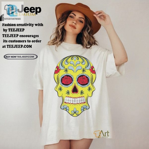 Funny Yellow Sugar Skull Tee With Flowers Rose Unique Style hotcouturetrends 1 1