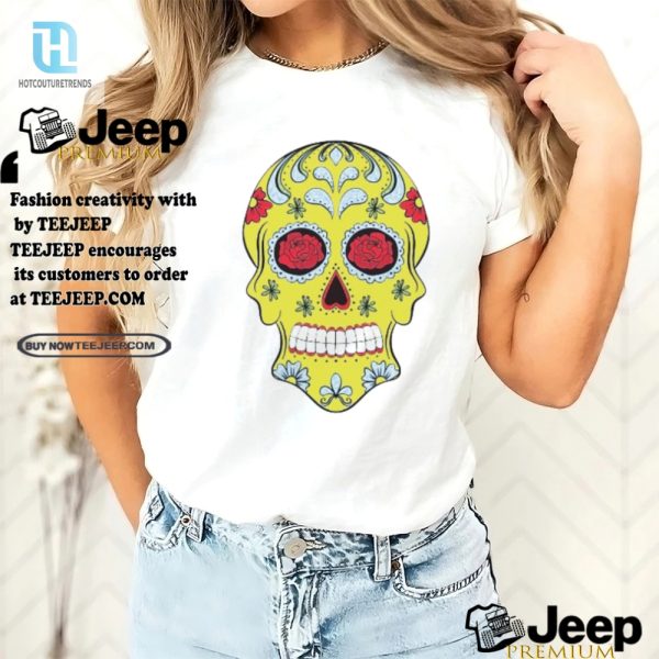 Funny Yellow Sugar Skull Tee With Flowers Rose Unique Style hotcouturetrends 1 3