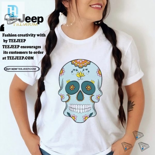 Quirky Sea Blue Sugar Skull Tee Rock Floral Fun hotcouturetrends 1 2