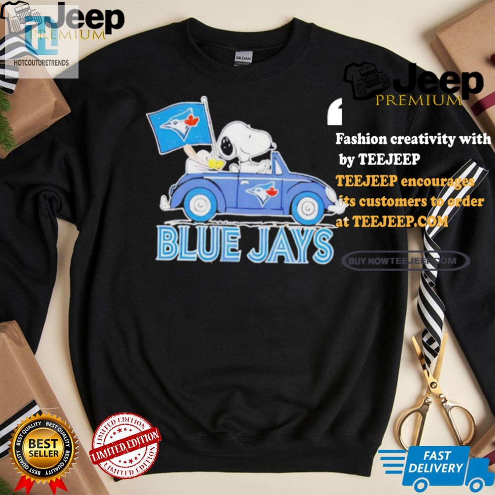 Snoopy Drives Blue Jays Fan Car Get Your Quirky Fan Tshirt