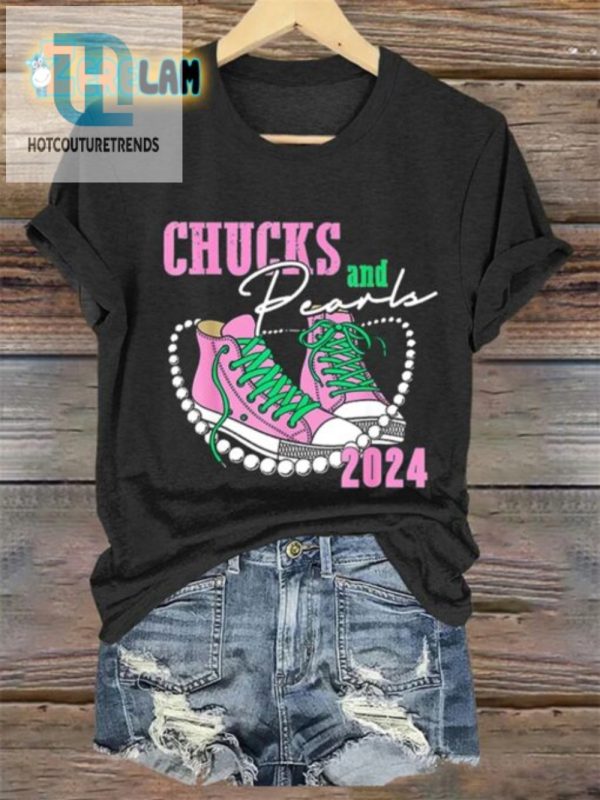 Snazzy 2024 Womens Chucks Pearls Tee Chic Hilarious hotcouturetrends 1