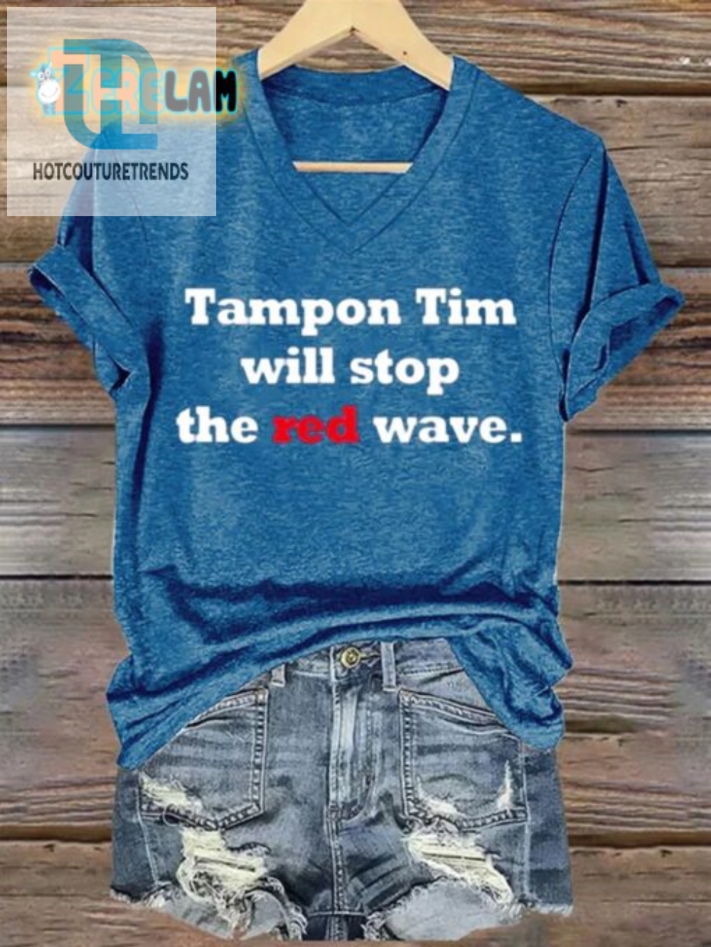 Stop The Red Wave Tampon Tim Funny Womens Tshirt