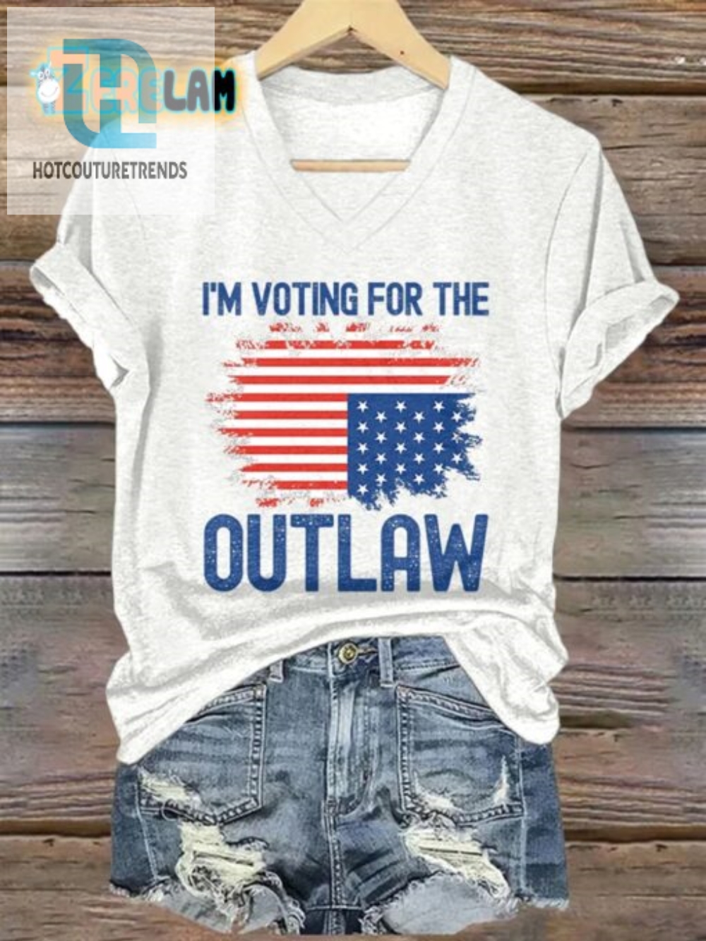 Vote For Outlaw  Funny Vneck Flag Tshirt