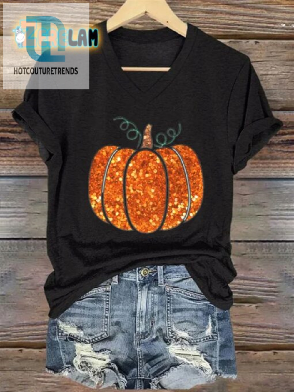 Sparkle  Spice Womens Sequin Pumpkin Tshirt Fun