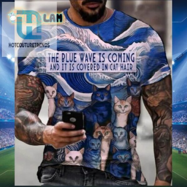 Funny Mens Cat Hair Blue Wave Tshirt Unique Hilarious hotcouturetrends 1 1