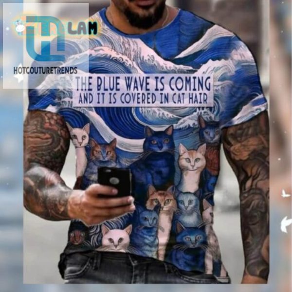 Funny Mens Cat Hair Blue Wave Tshirt Unique Hilarious hotcouturetrends 1 2