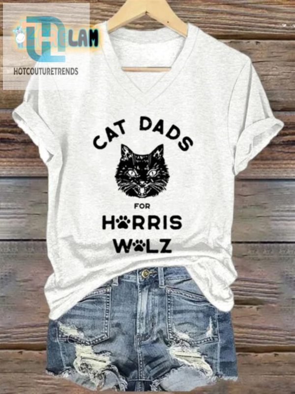 Funny Cat Dad Around Womens Harris Walz Tee hotcouturetrends 1