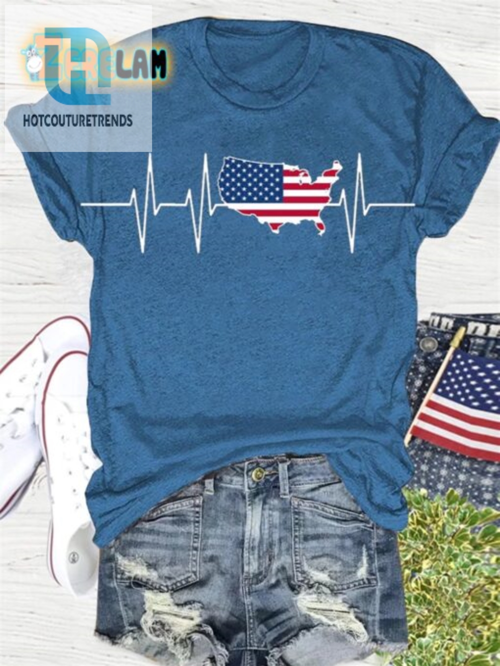 Womens Witty Heartbeat Flag Tee  4Th July Fun  Pride