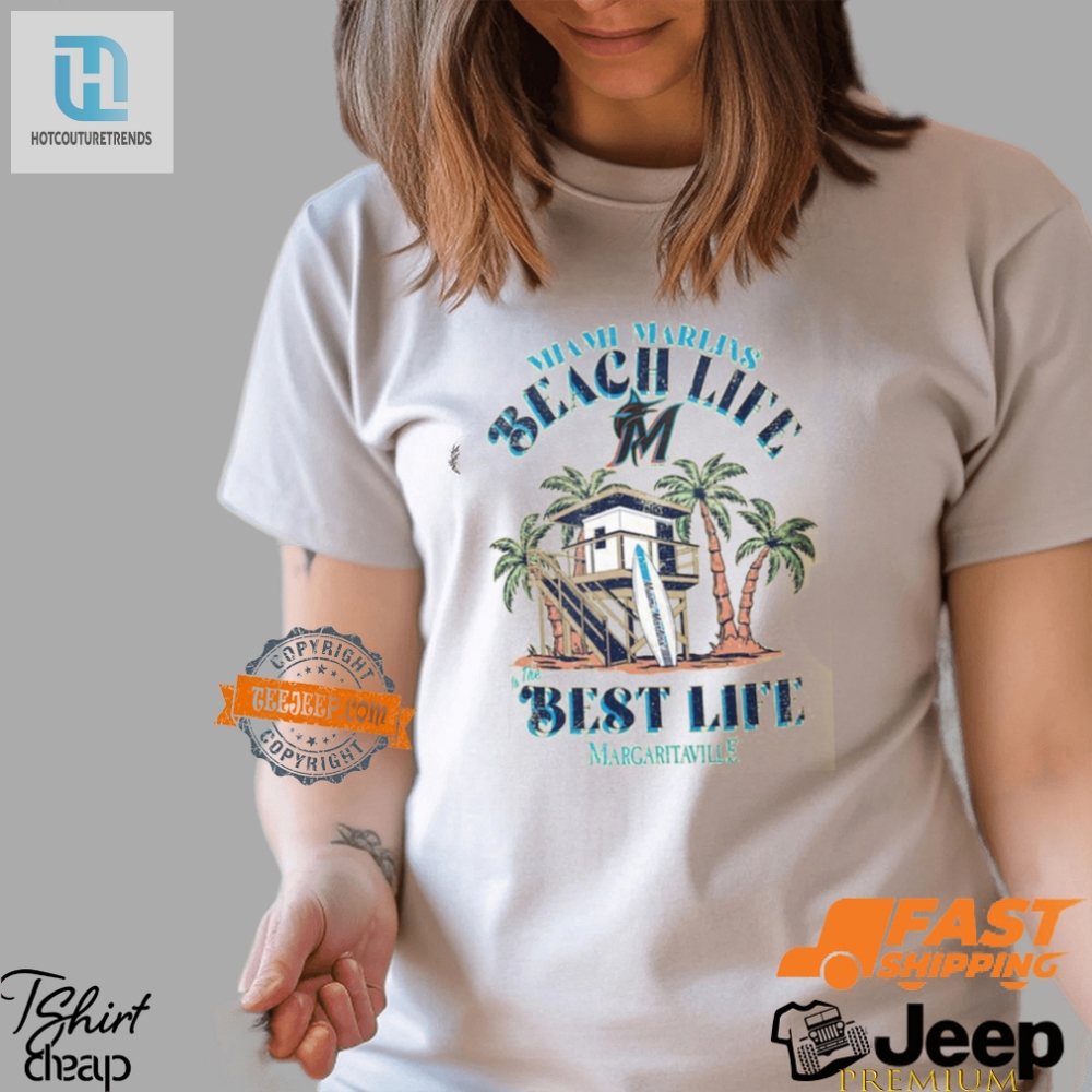 Get Reeled In Miami Marlins Funny Beach Hut Tee