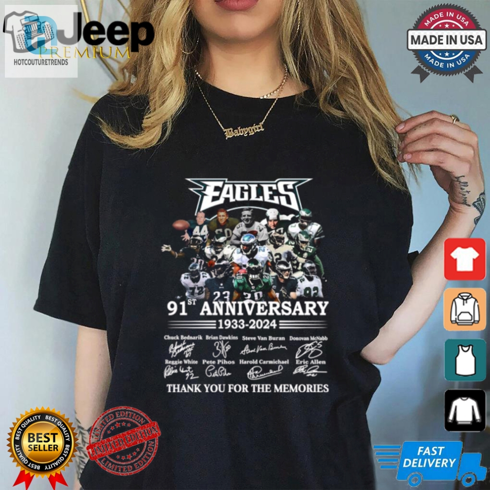 Eagles 91St Anniversary Shirt Fly High Laugh Hard