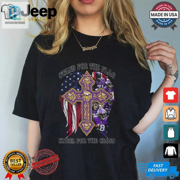 Funny Vikings Shirt Stand For Flag Kneel For Cross hotcouturetrends 1