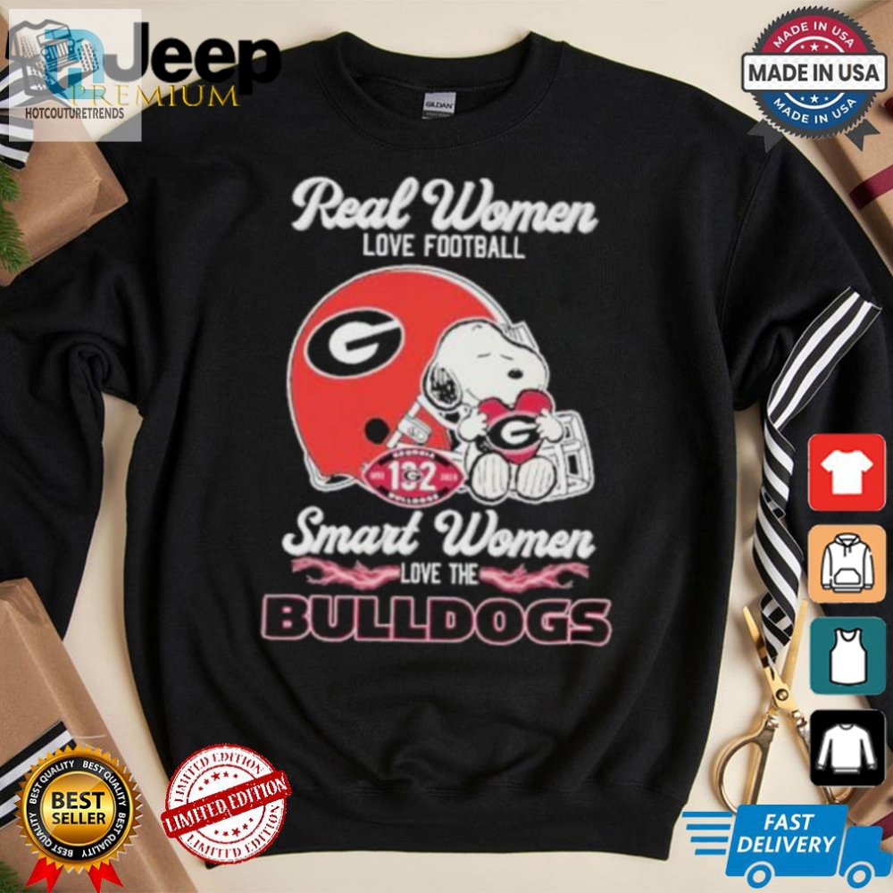 Smart Women Love Bulldogs  Snoopy Football Shirt  Fun  Unique