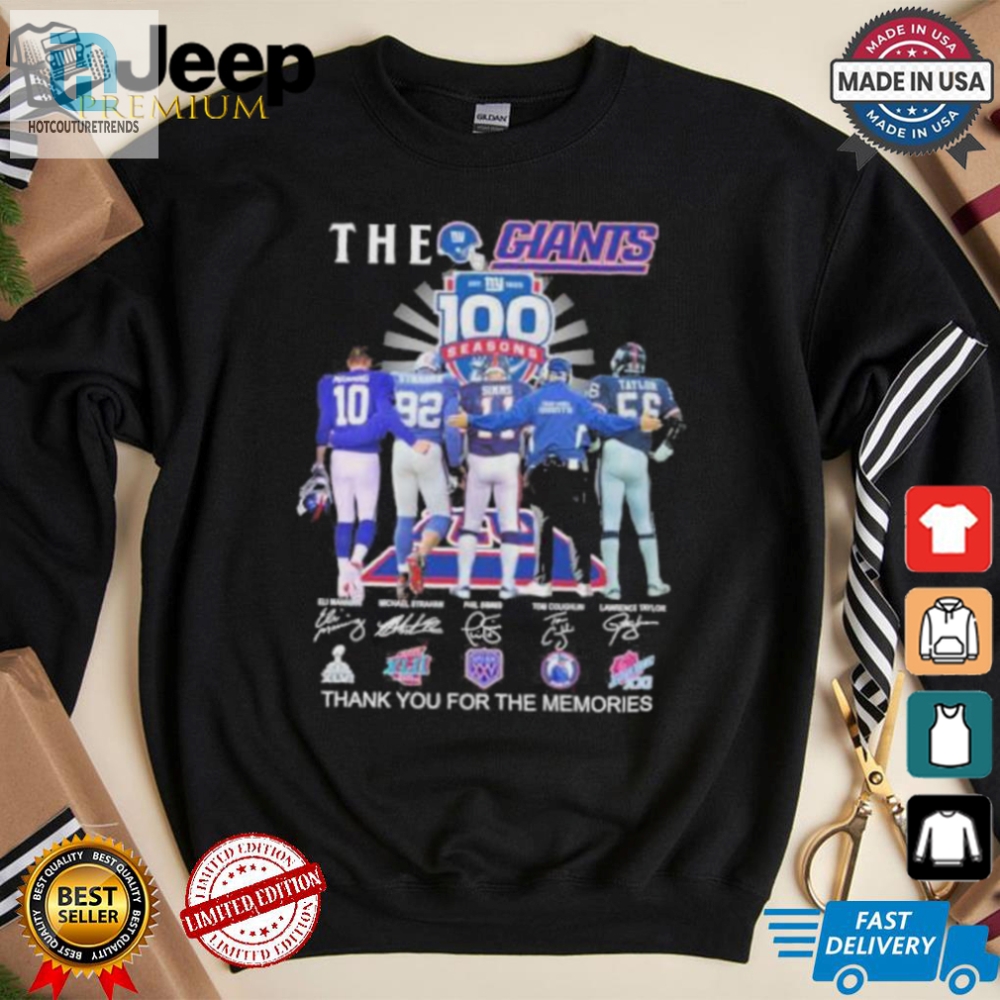 Score Big With Ny Giants 100 Season Memorable Signatures Tee