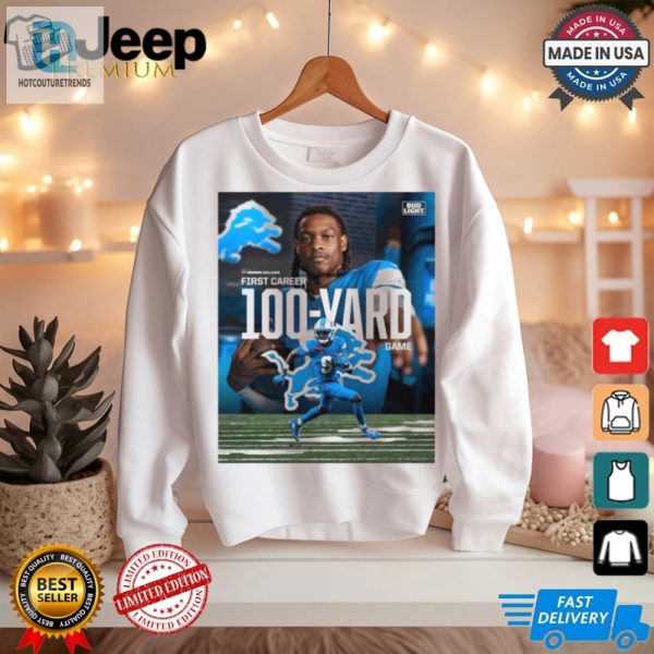 Jameson Williams 100Yard Game Tee Lions Roar Approved hotcouturetrends 1