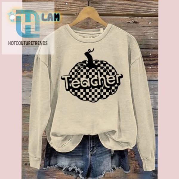 Spooky Chic Checkered Teacher Halloween Sweatshirt Fun hotcouturetrends 1