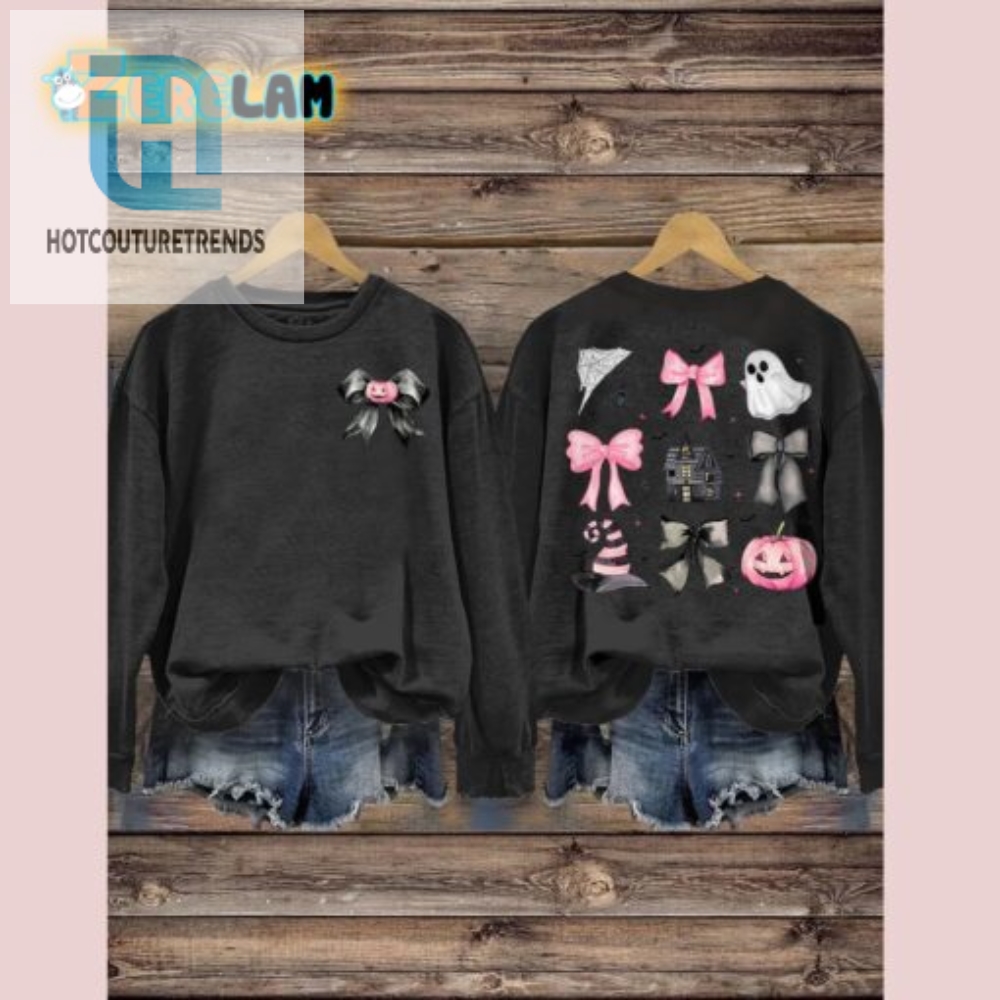 Spooky Chic Cute Pumpkin Pink Bow Sweatshirt For Halloween