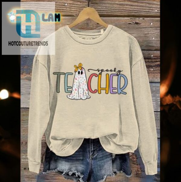 Funny Spooky Teacher Ghost Sweatshirt With Bow Unique Design hotcouturetrends 1