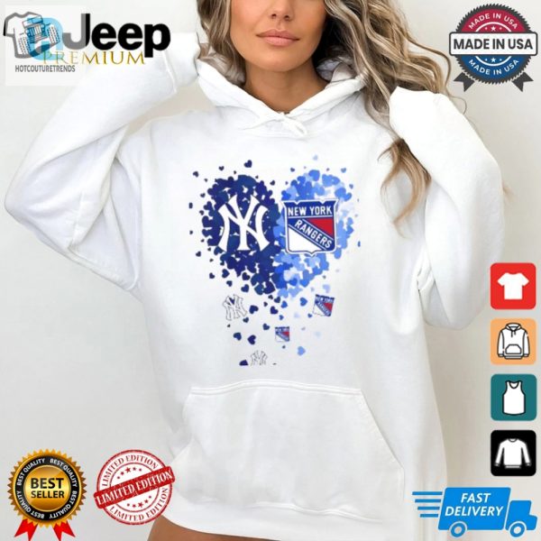 New York Yankees And New York Rangers Heart Tiny 2024 T Shirt White hotcouturetrends 1 2