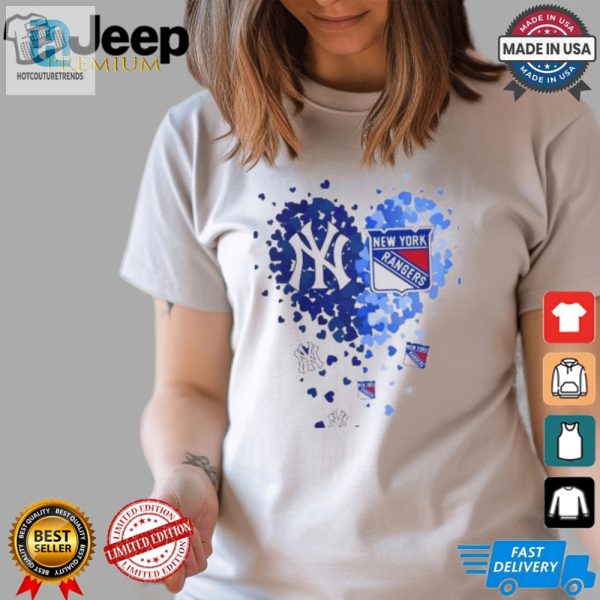 New York Yankees And New York Rangers Heart Tiny 2024 T Shirt White hotcouturetrends 1 3