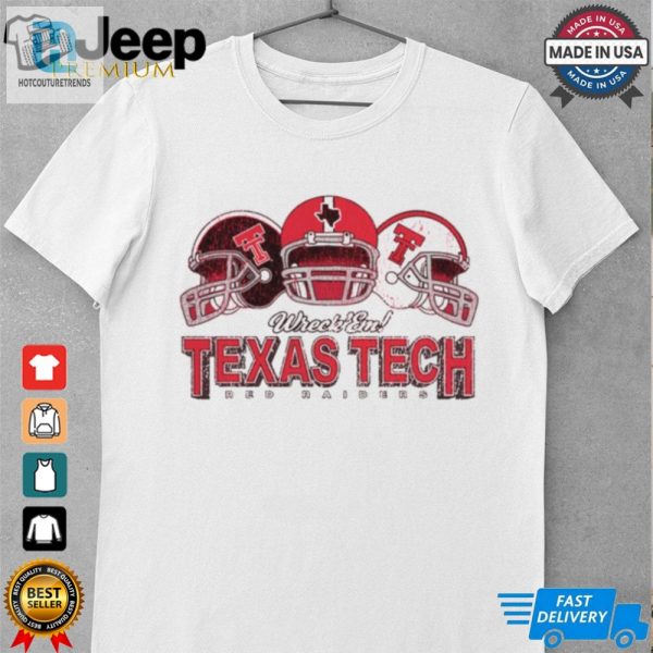 Wreck Em Texas Tech Red Raiders Helmet On Helmet T Shirt hotcouturetrends 1 2