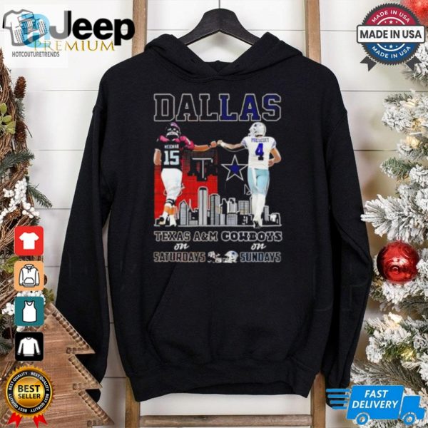 Conner Weigman Texas Am Aggies On Saturdays And Dak Prescott Dallas Cowboys On Sundays Dallas City Shirt hotcouturetrends 1 1