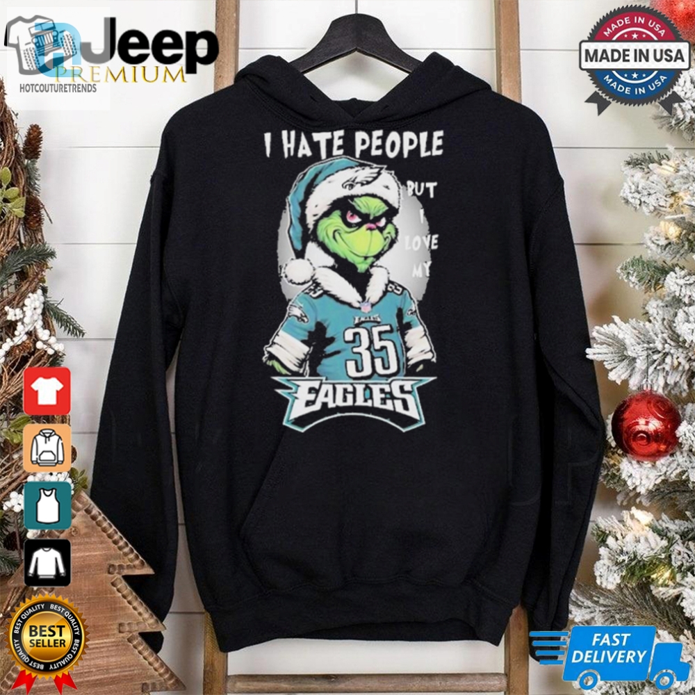 Top The Grinch I Hate People But I Love At Philadelphia Eagles Christmas 2024 T Shirt 