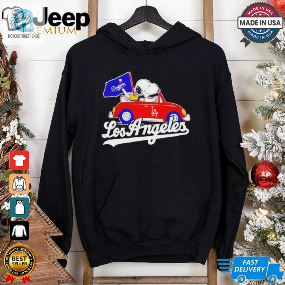 Official Los Angeles Dodgers Peanuts Drive A Car T Shirt 